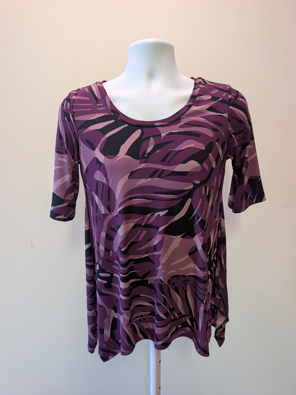 Purple Patterned Scoop Neck Short Sleeve Tee